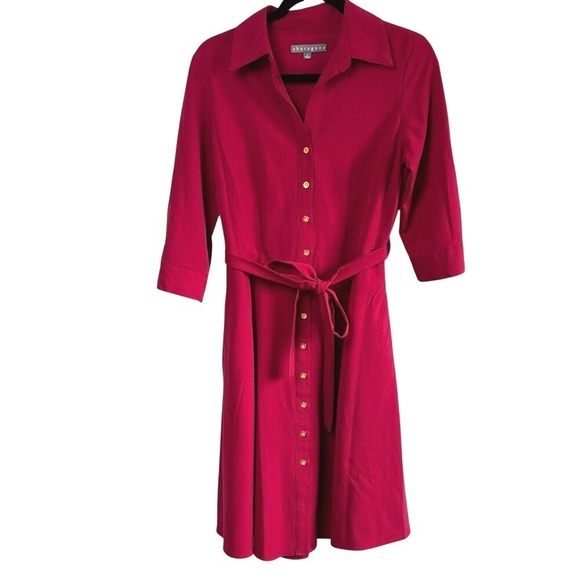Sharagano Dresses & Skirts - Sharagano Red Tie Waist‎ Midi Dress with Gold Buttons size 4